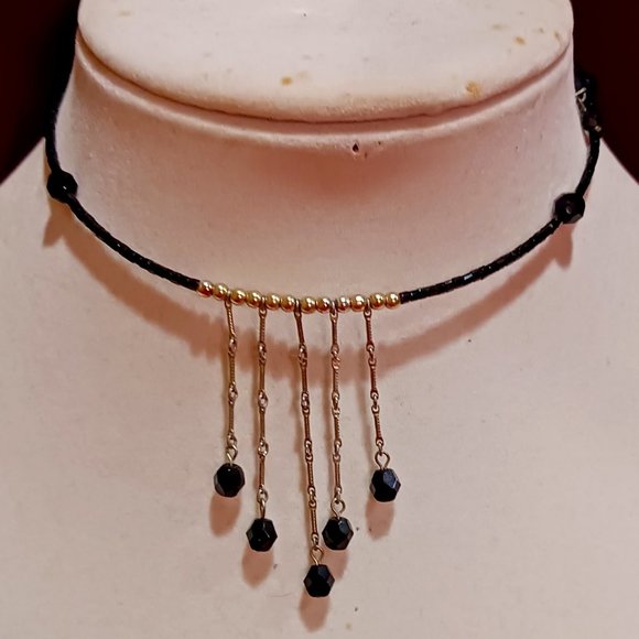 Hand Crafted Jewelry - Hand Crafted Black and Silver Beaded Fashion Choker Memory Wire Necklace